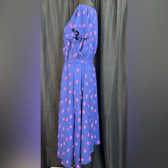 ModCloth Faux Wrap Flutter Sleeve Kiss Print Dress Size XL L12 - Picture 3 of 12